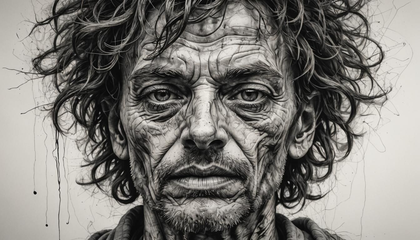 Dramatic Man Portrait in Charcoal Line Art