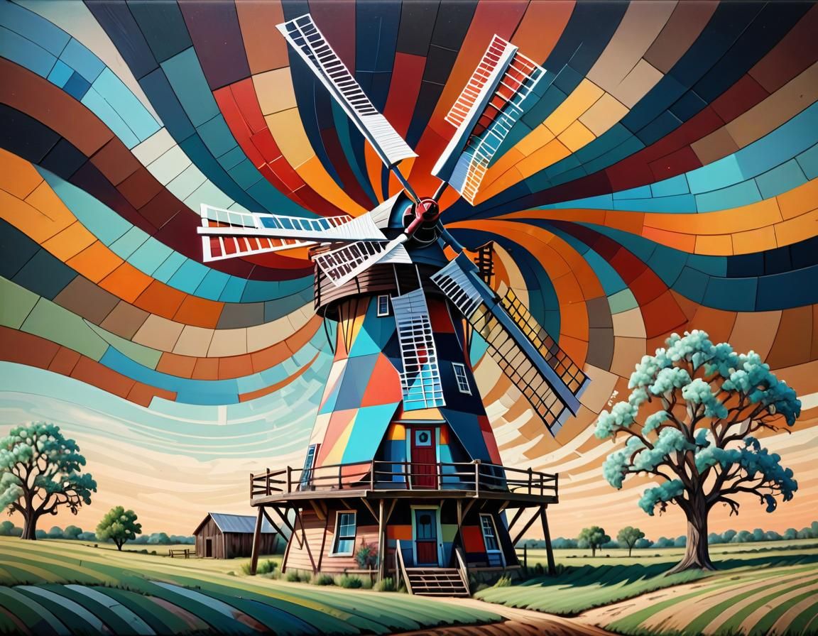 Texas Ranch Windmill in Geometric Acrylic Style