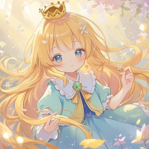 Cute Princess with Shimmering Hair in Golden Hour Light