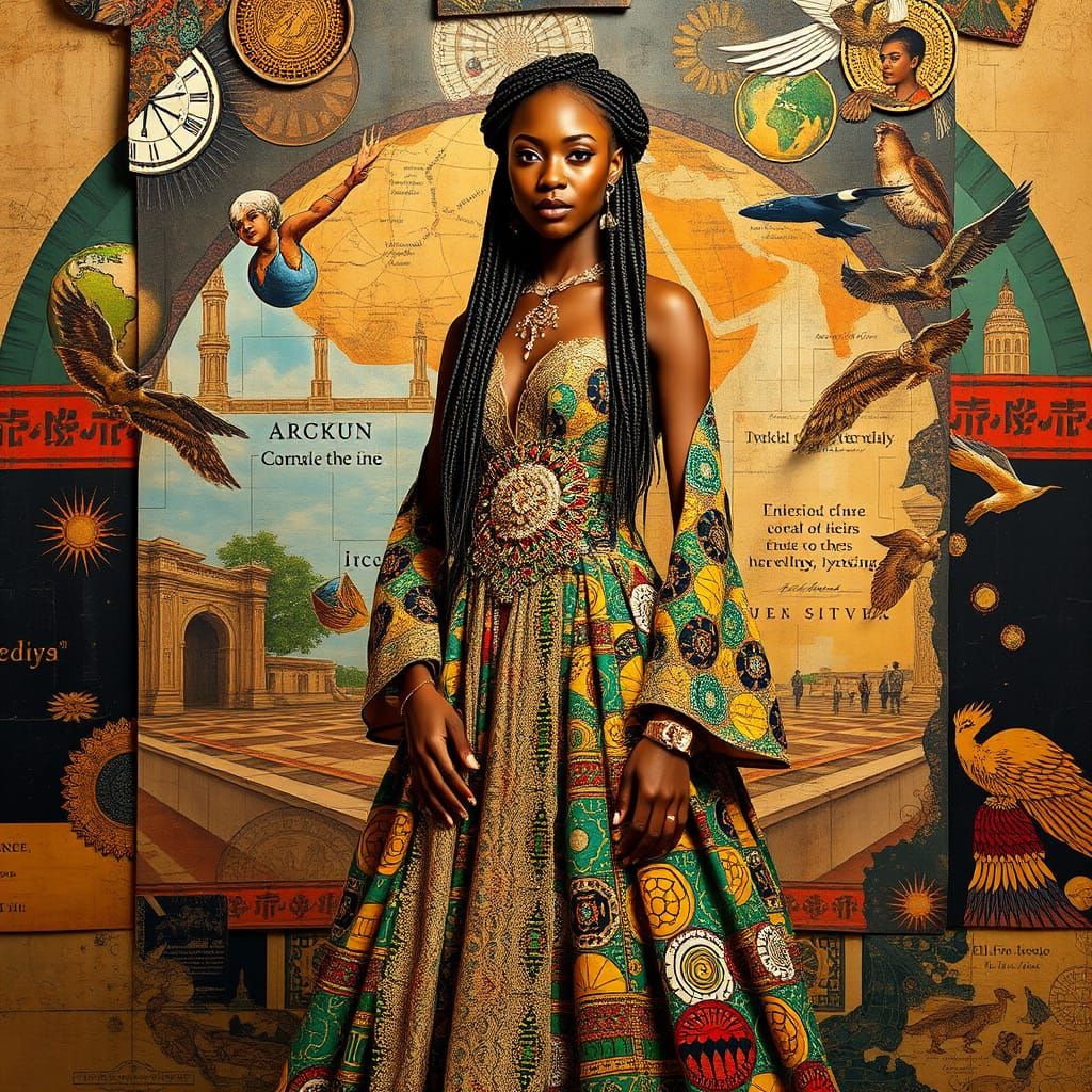 Elegant Woman in Vibrant African-Inspired Ensemble
