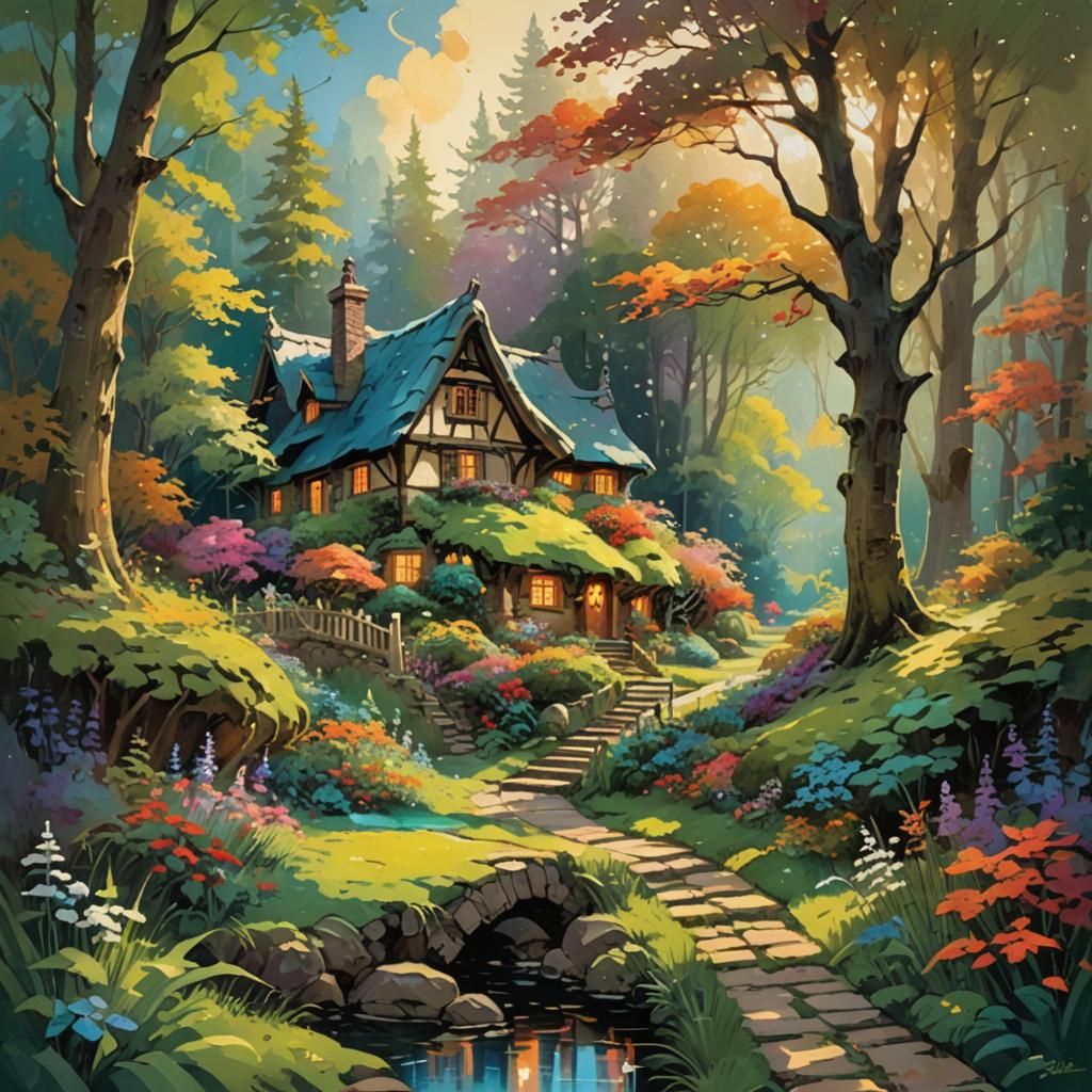 Enchanted Forest Path in Dimensional Impressionism