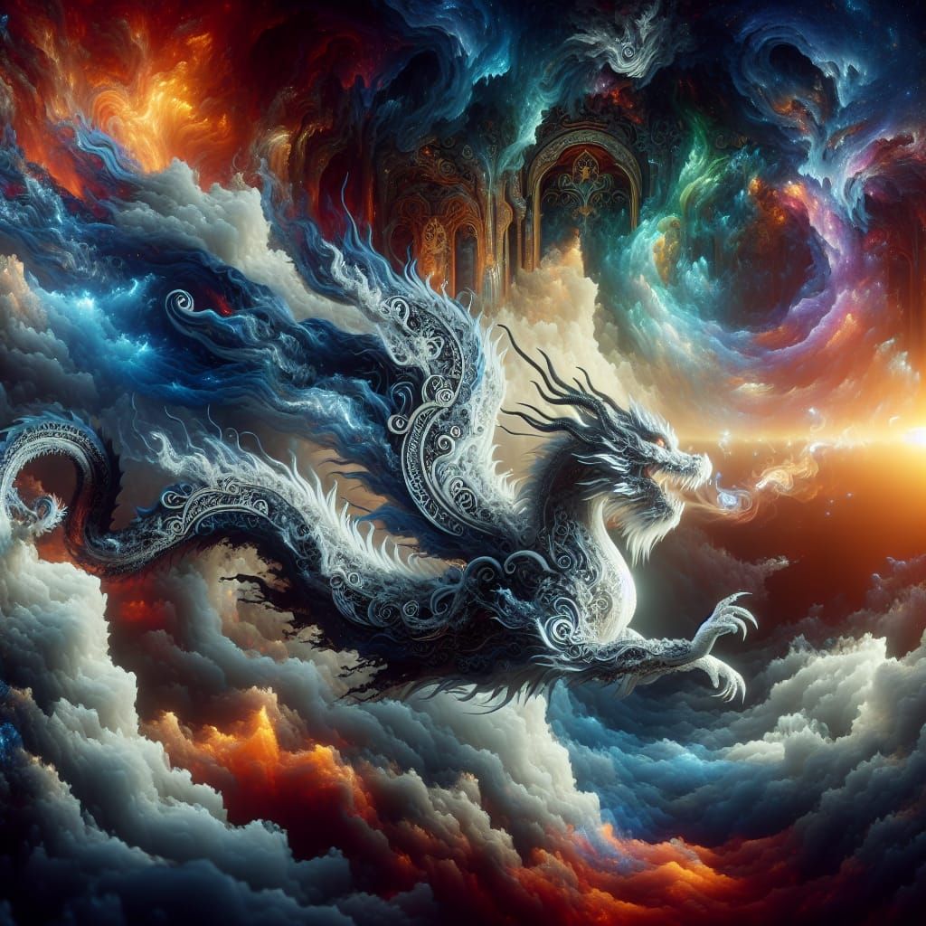 Intricate Dragon Design in Epic Maximalist Scene