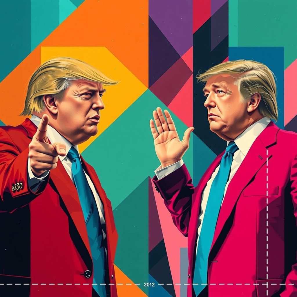 Two Trumps Engage in a Tense Tug-of-War in Pop Art Style