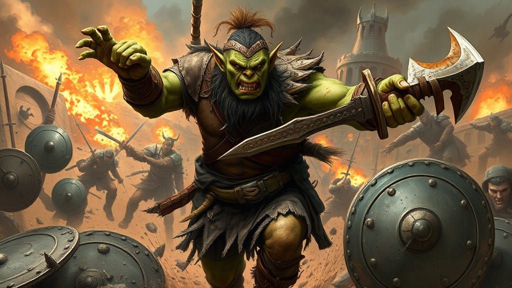 Gritty Orc Warrior Charges into Battle