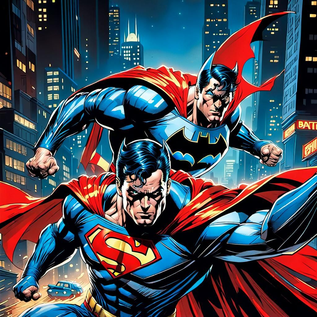 Superman vs. Batman in Graphic Novel Style