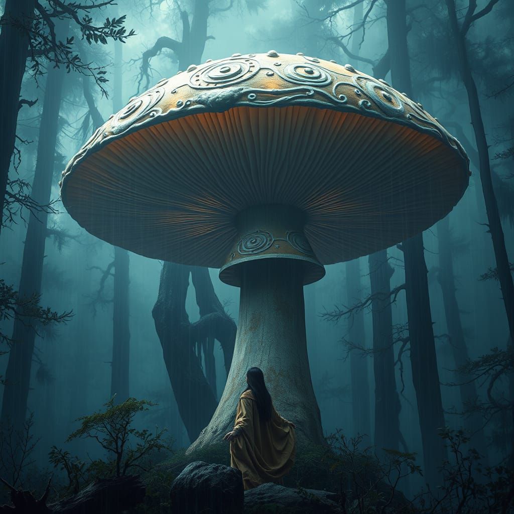 Mysterious Mushroom Sheltering a Beautiful Young Woman from ...