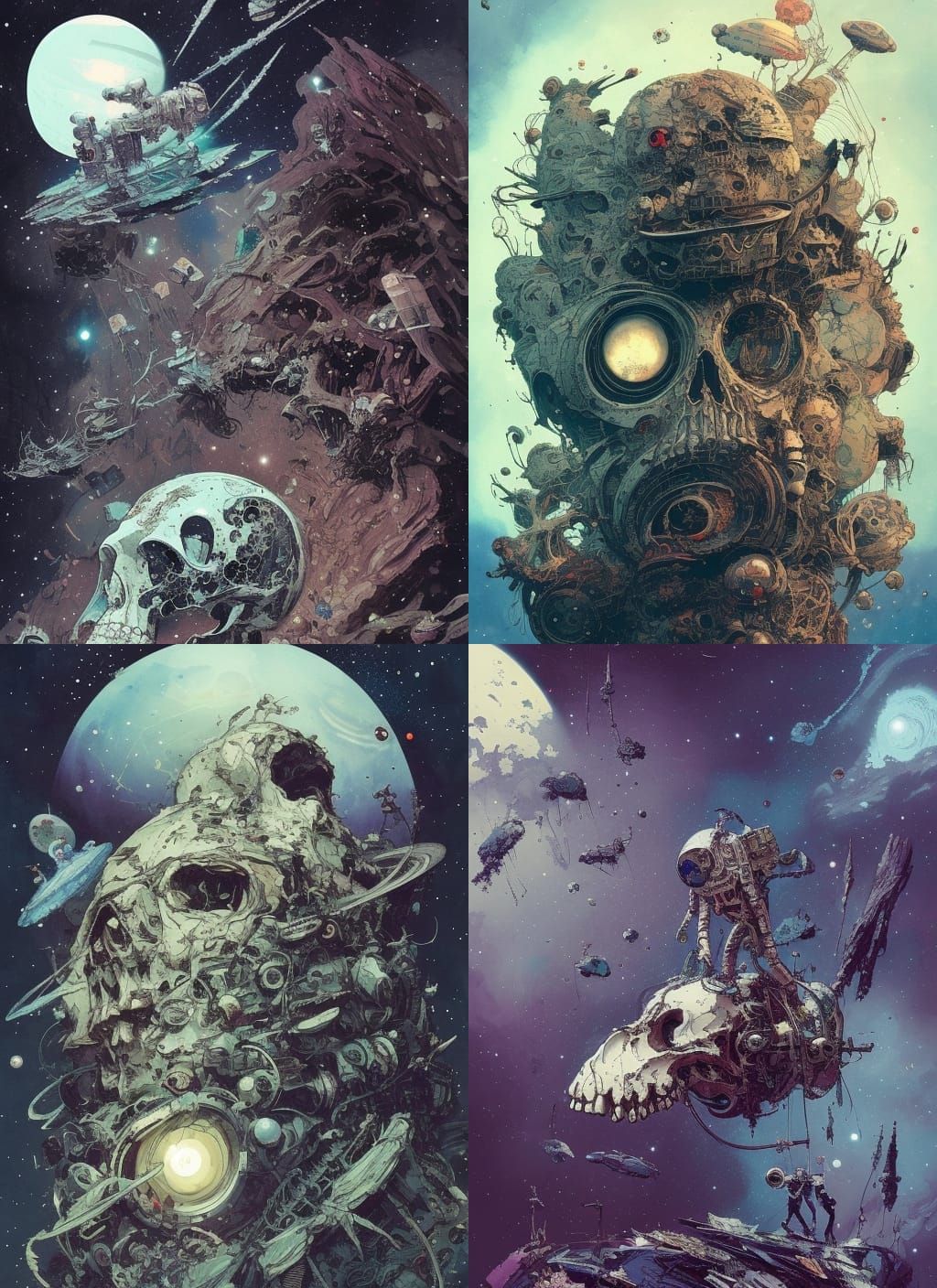 Giant Skull Drifting in Space: Dark Sci-Fi Art