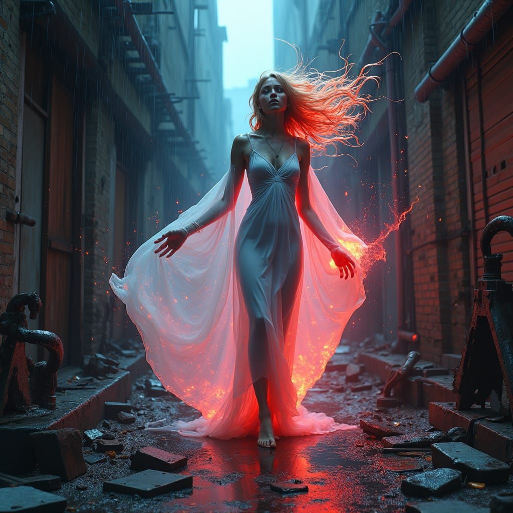 Neon Goddess Emerges from Urban Decay