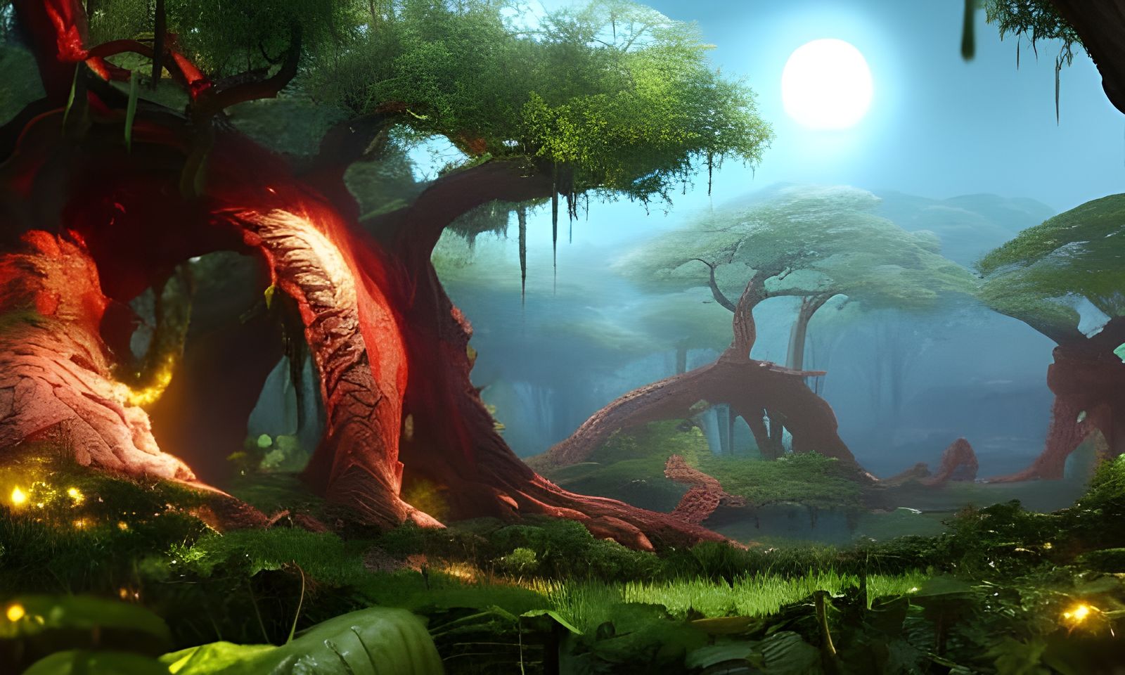 Vibrant Alien World: A Lush Fantasy Forest