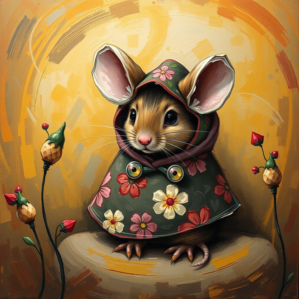 Whimsical Mouse in Expressive Post-Impressionist Style