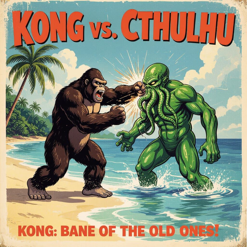King Kong vs Cthulhu Vintage Movie Poster Art