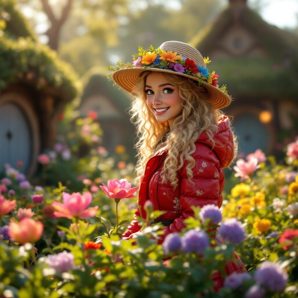 Whimsical Hobbit Gardening Scene in Vibrant Colors
