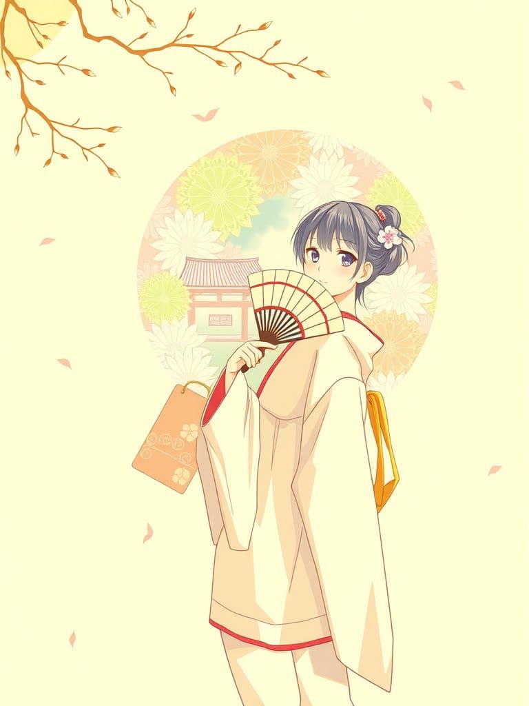 A Young Japanese Woman Strolls Through a Vibrant Spring Gard...