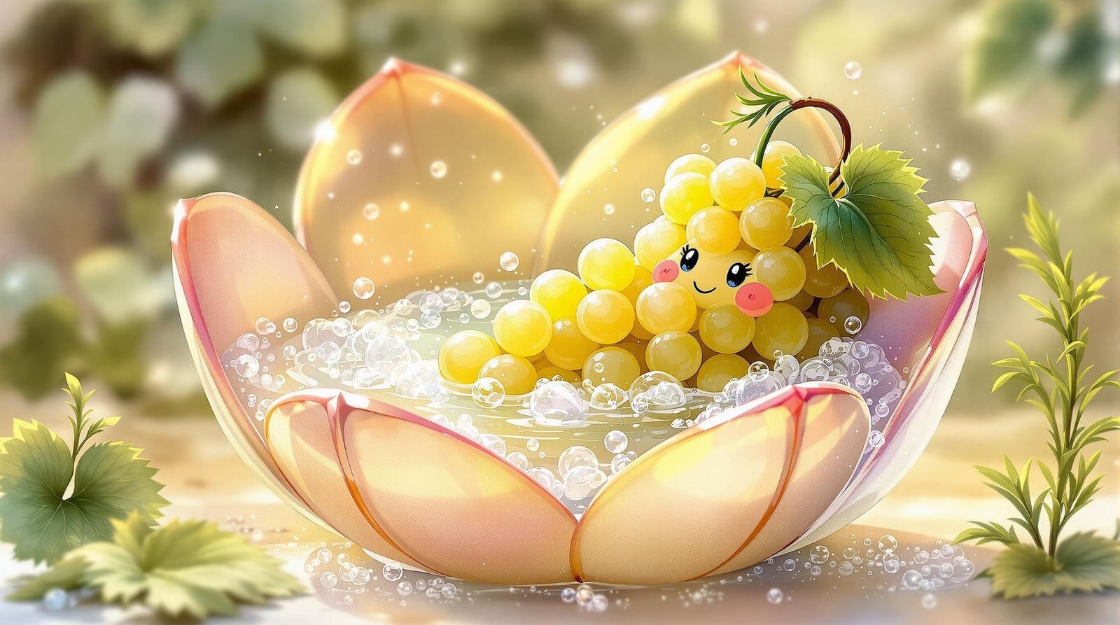 Joyful Grape Soaks in Serene Bath