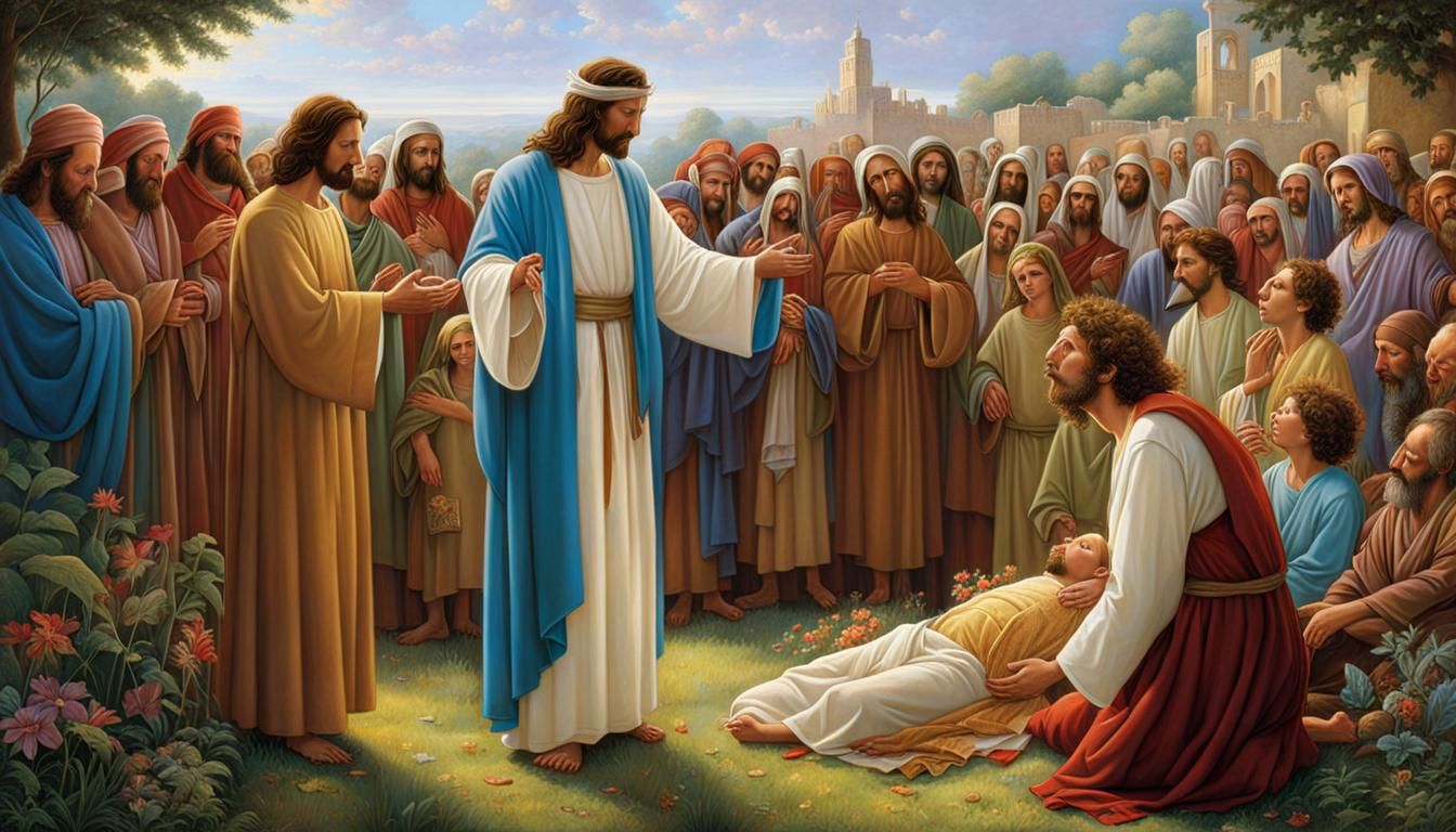 Compassionate Jesus Healing the Sick in Classical Style