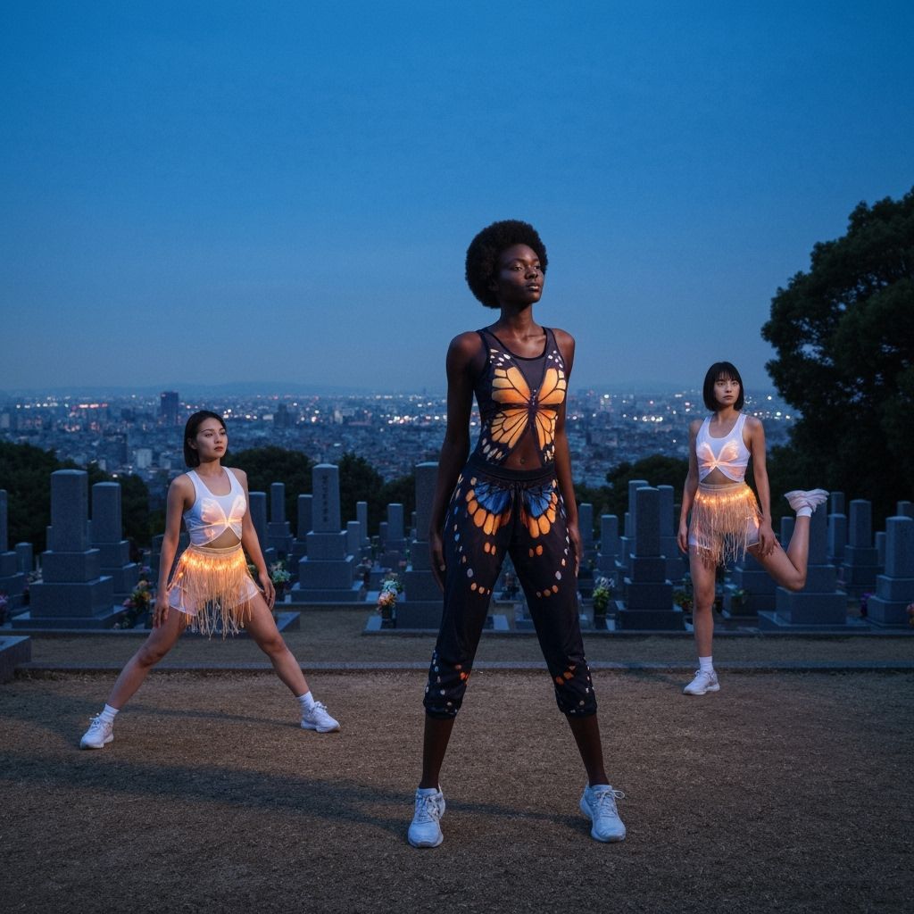 Runners at Twilight Cemetery Overlooking Tokyo