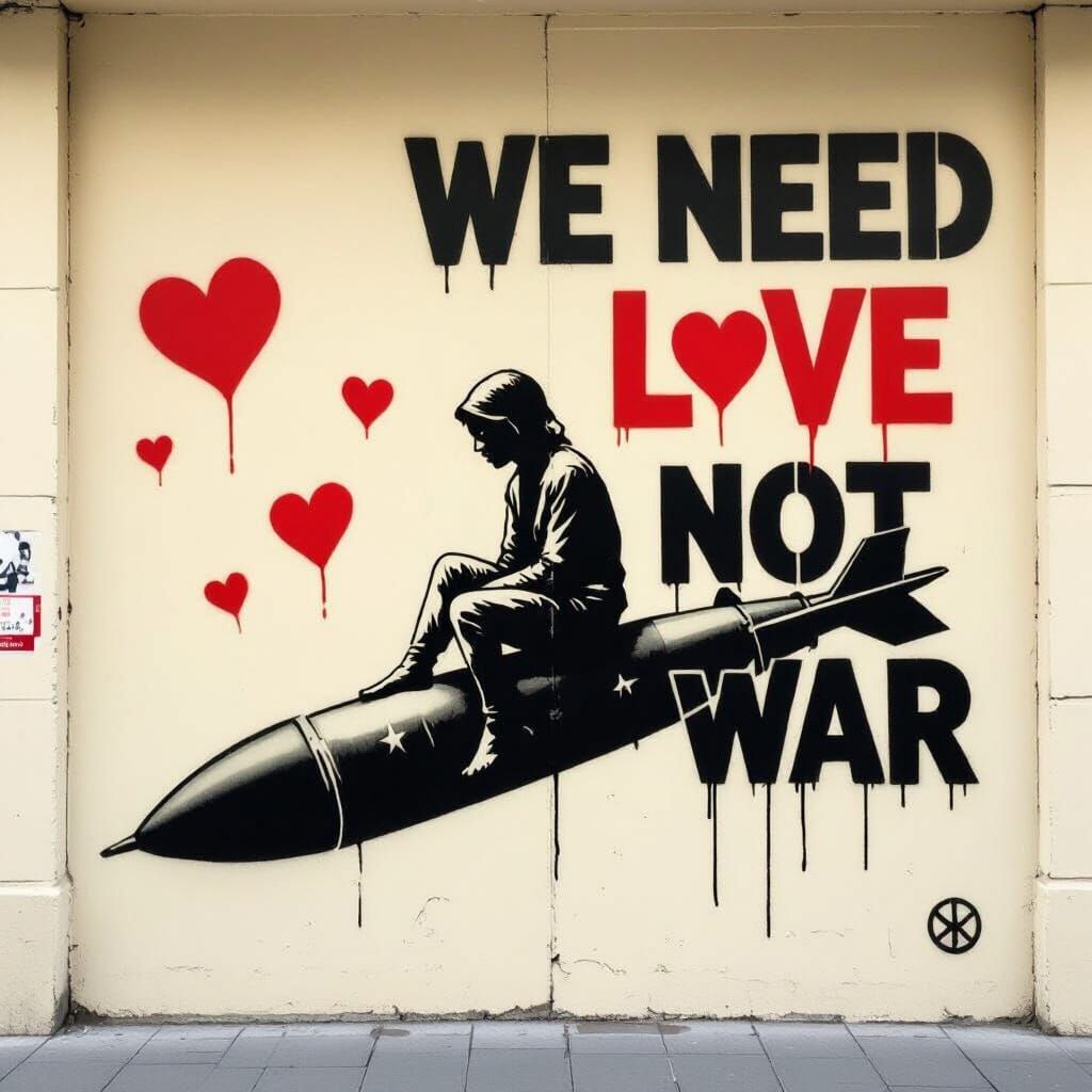 Anti-War Street Art with Heart Stencils
