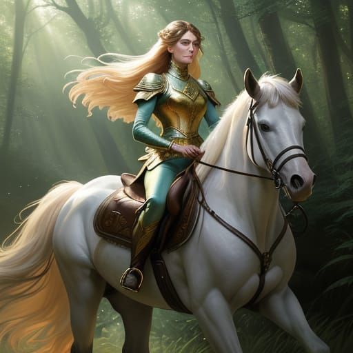 Ethereal Fantasy Painting Of Woman Riding Horse