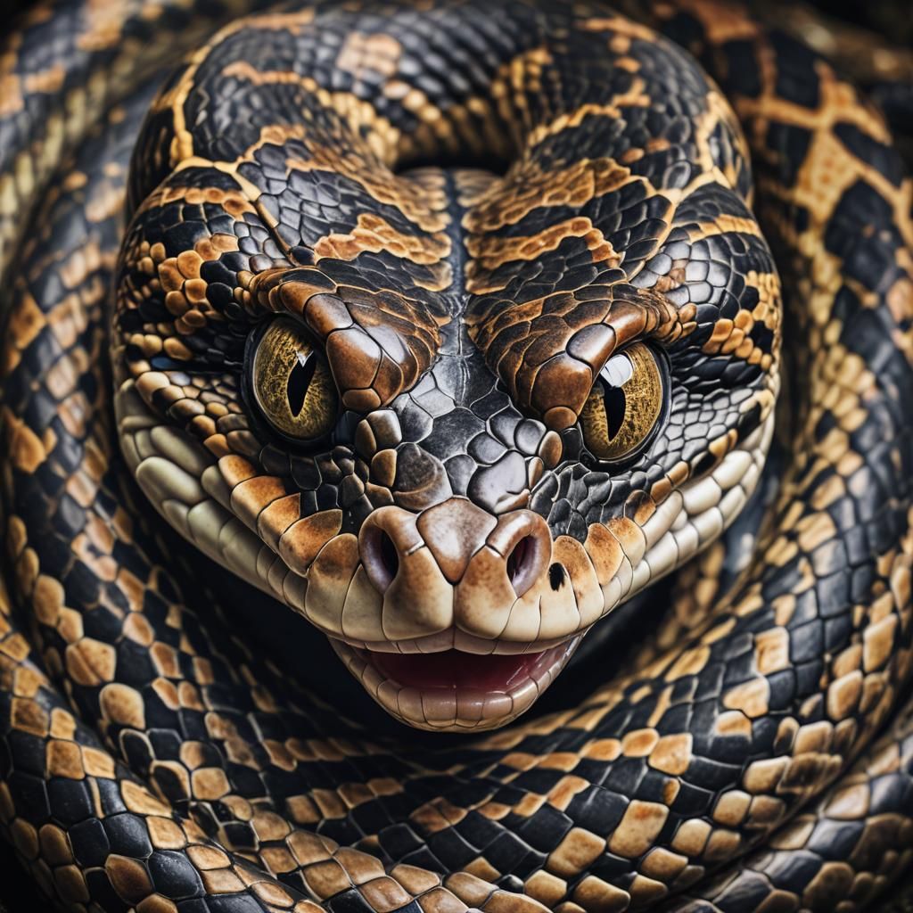 Surreal Snake Face in Shock, Hyperdetailed Photorealistic Im...