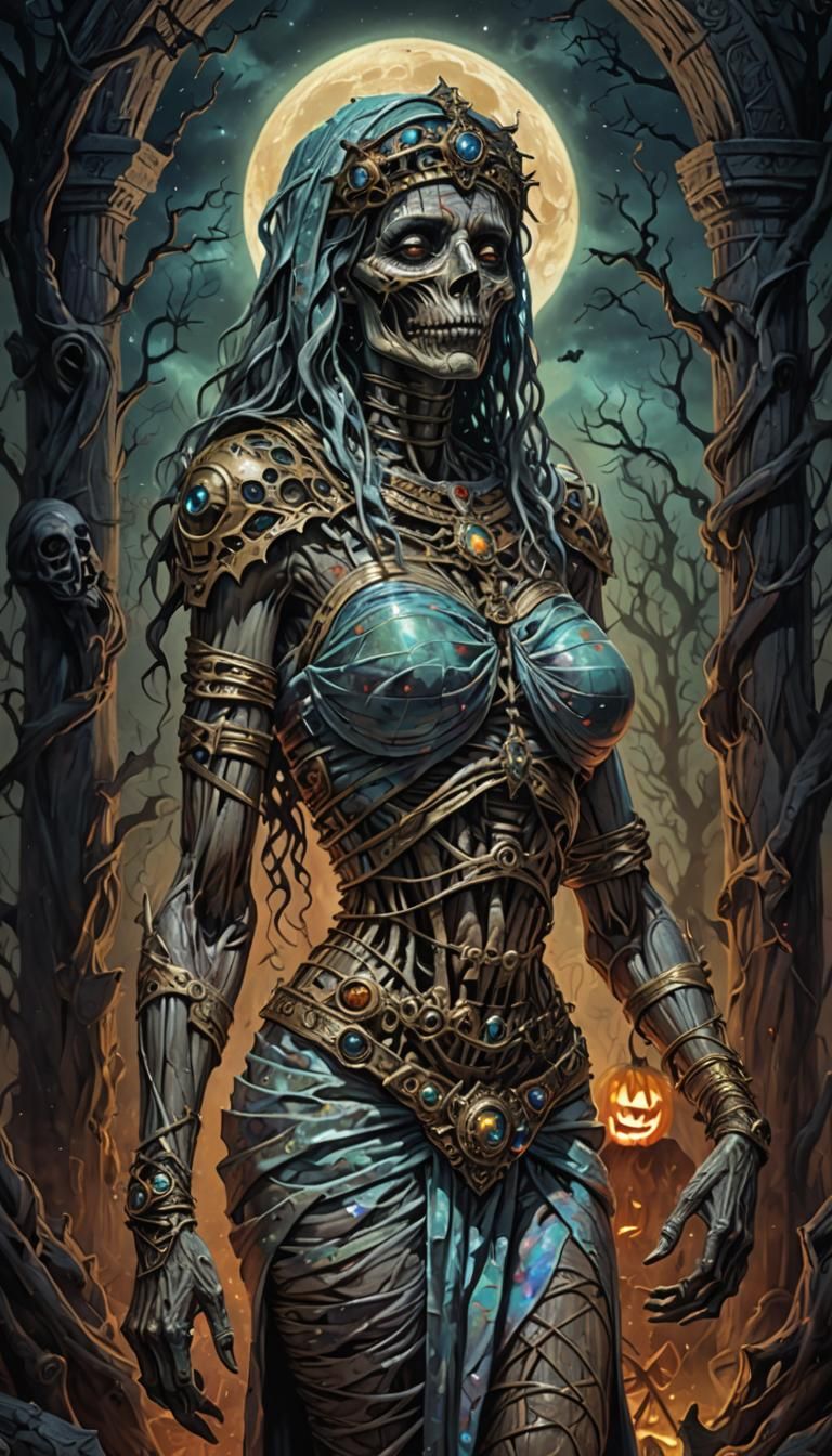 Halloween Mummy Pinup in Mixed Media Illustration