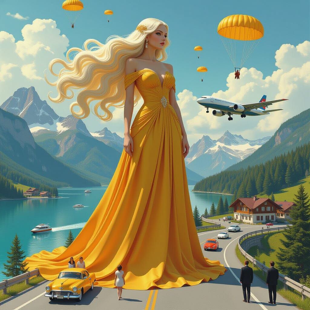 Enormous Woman with Flowing Hair, Futuristic Art