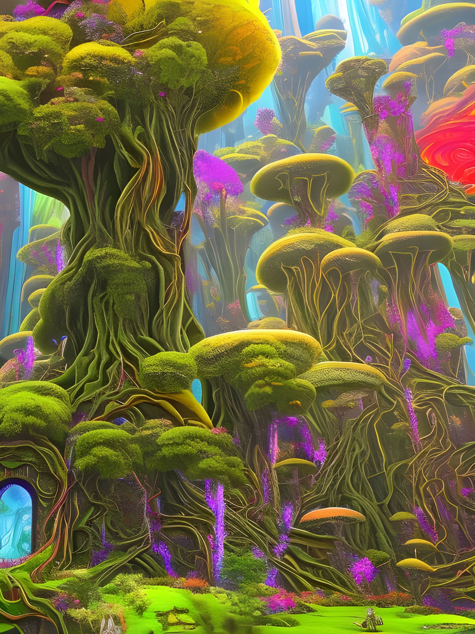 Elven Stronghold in Magical Neon Mushroom Forest