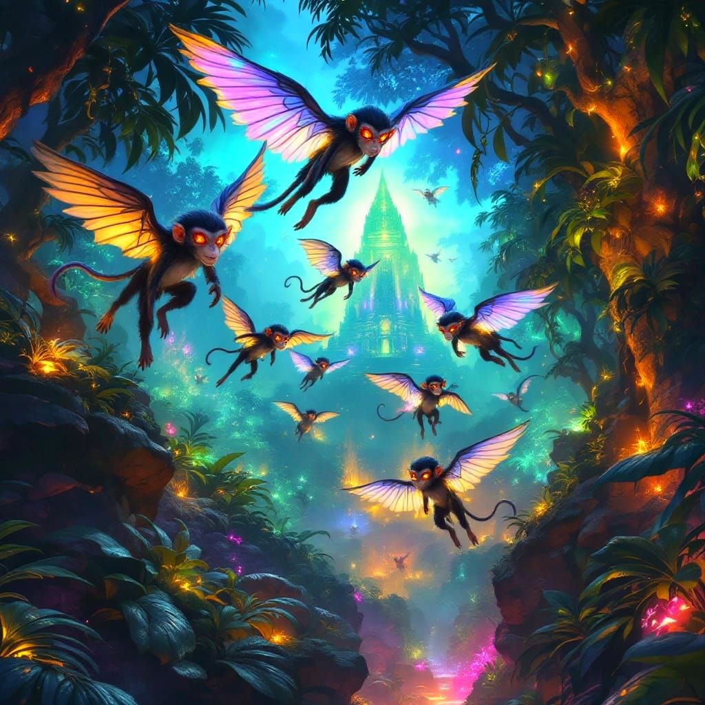 Flying Monkeys in a Neon-Lit Jungle