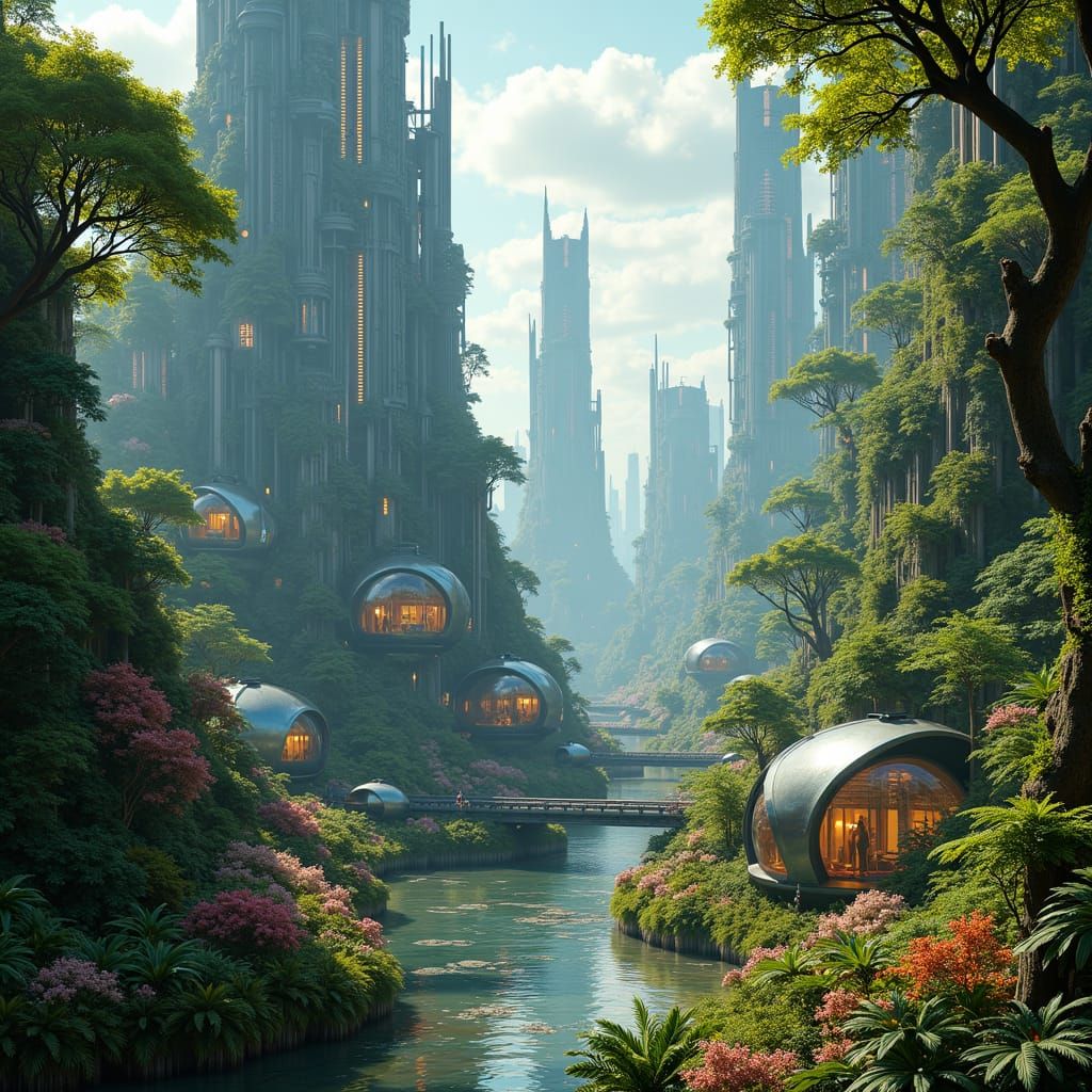 Intergalactic Metropolis Blends Nature and Tech in Hyperreal...