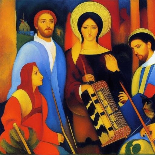 Surreal Cat Ride Amidst Sky Fire: Expressionist Art