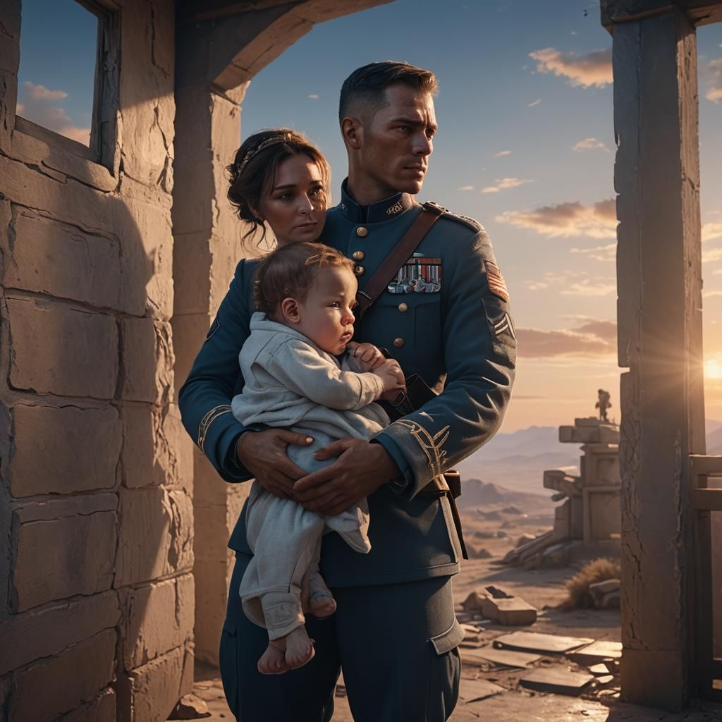 Soldier's Farewell: A Matte Painting of Family