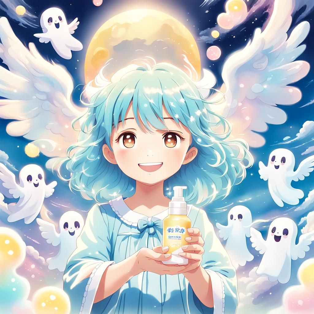 Cute Angel with Hand Cream in Anime Style
