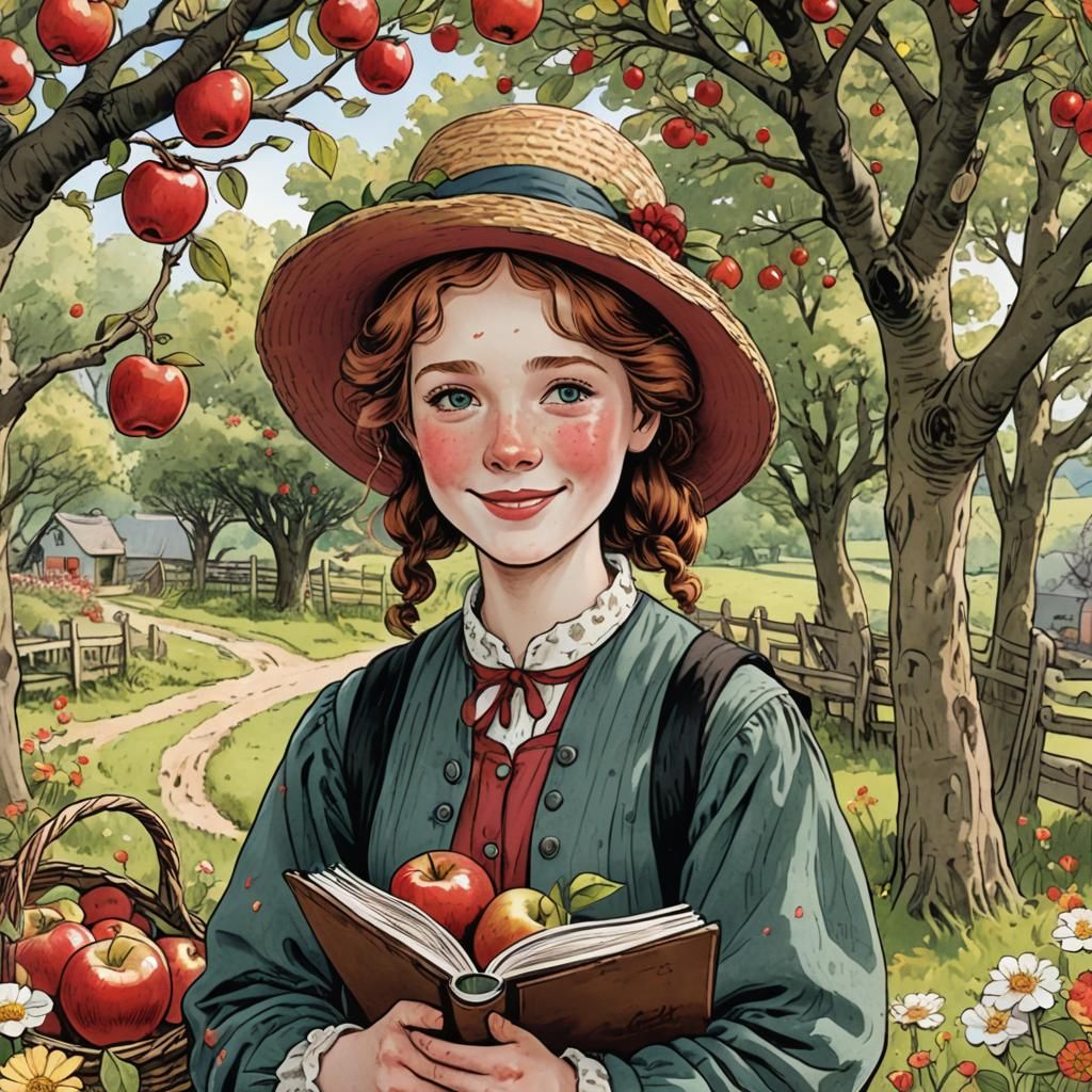 Smiling Anne of Green Gables Storybook Illustration