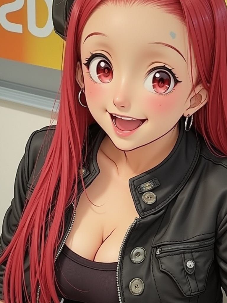 Busty Anime Girl with Exposed Stomach in Vibrant Pastel Colo...