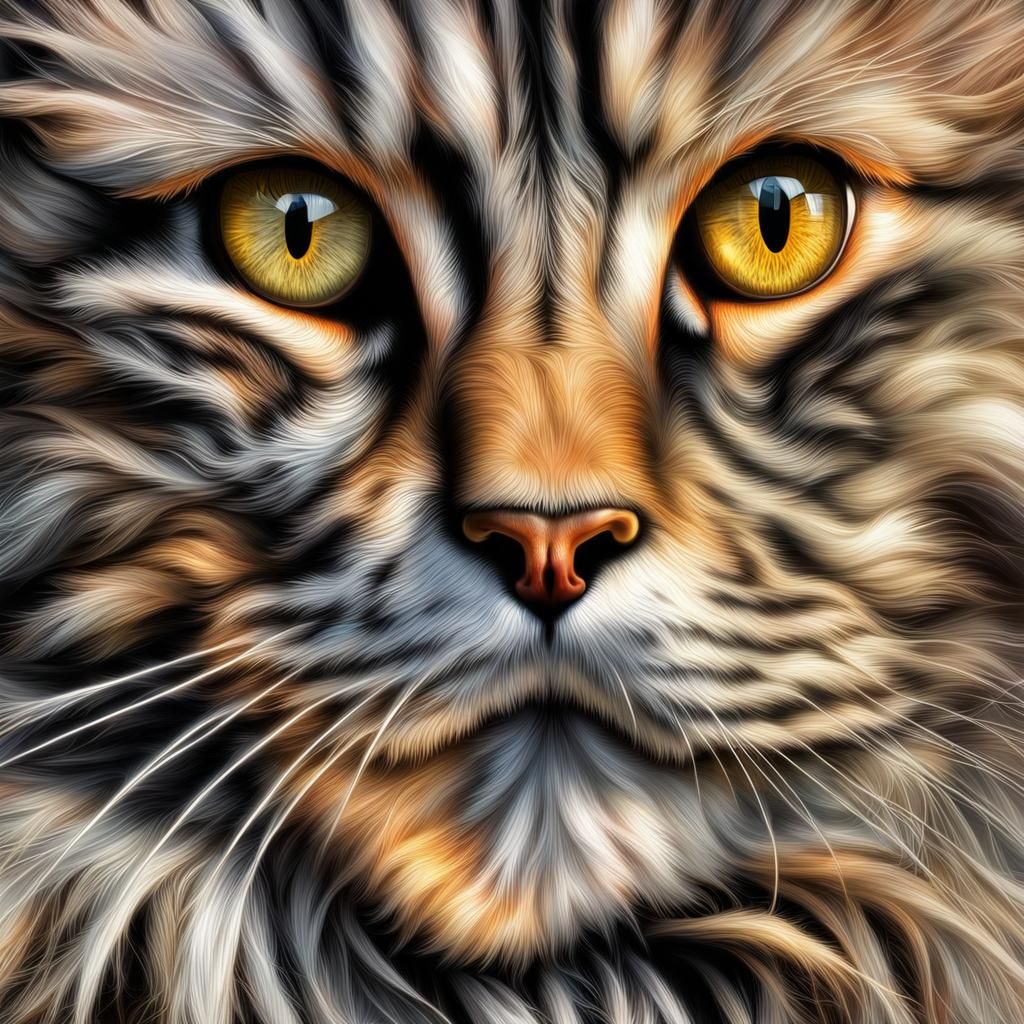 Maine Coon Cat Portraits in Hyperrealistic Detail