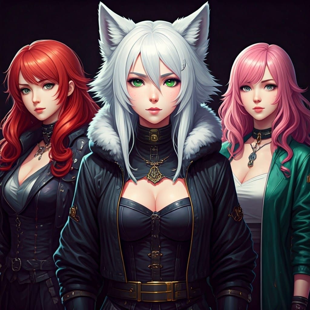 Kawaiipunk Women in Celestial Dreamscape