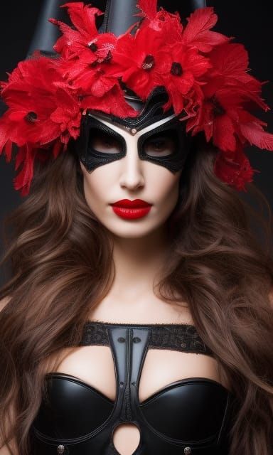 Woman in Engraved Leather Occult Mask, Studio Photo