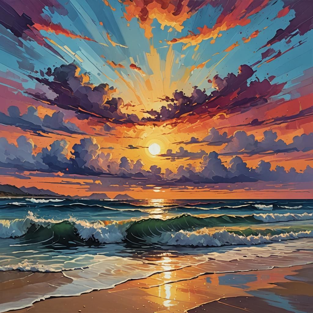 Stylized Sunset Painting on a Beach