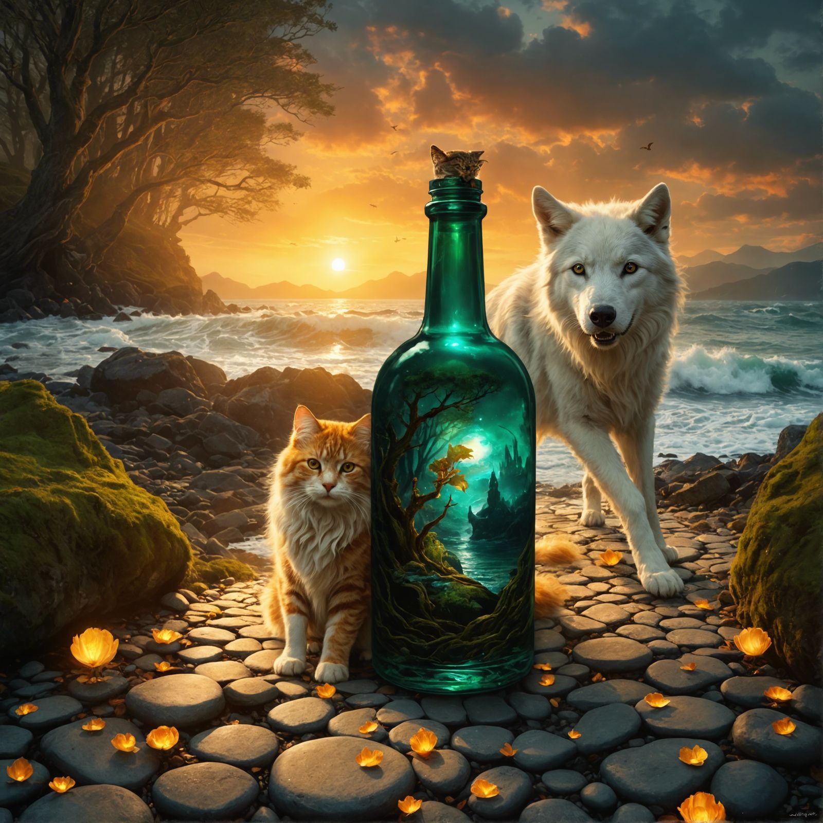 Irish Maiden Dragon Essence in a Bottle: Fantasy Art