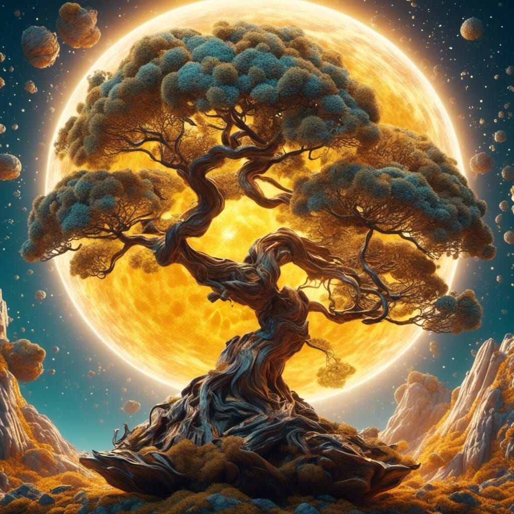 Bonsai Tree in Space: Hyperrealistic Digital Art