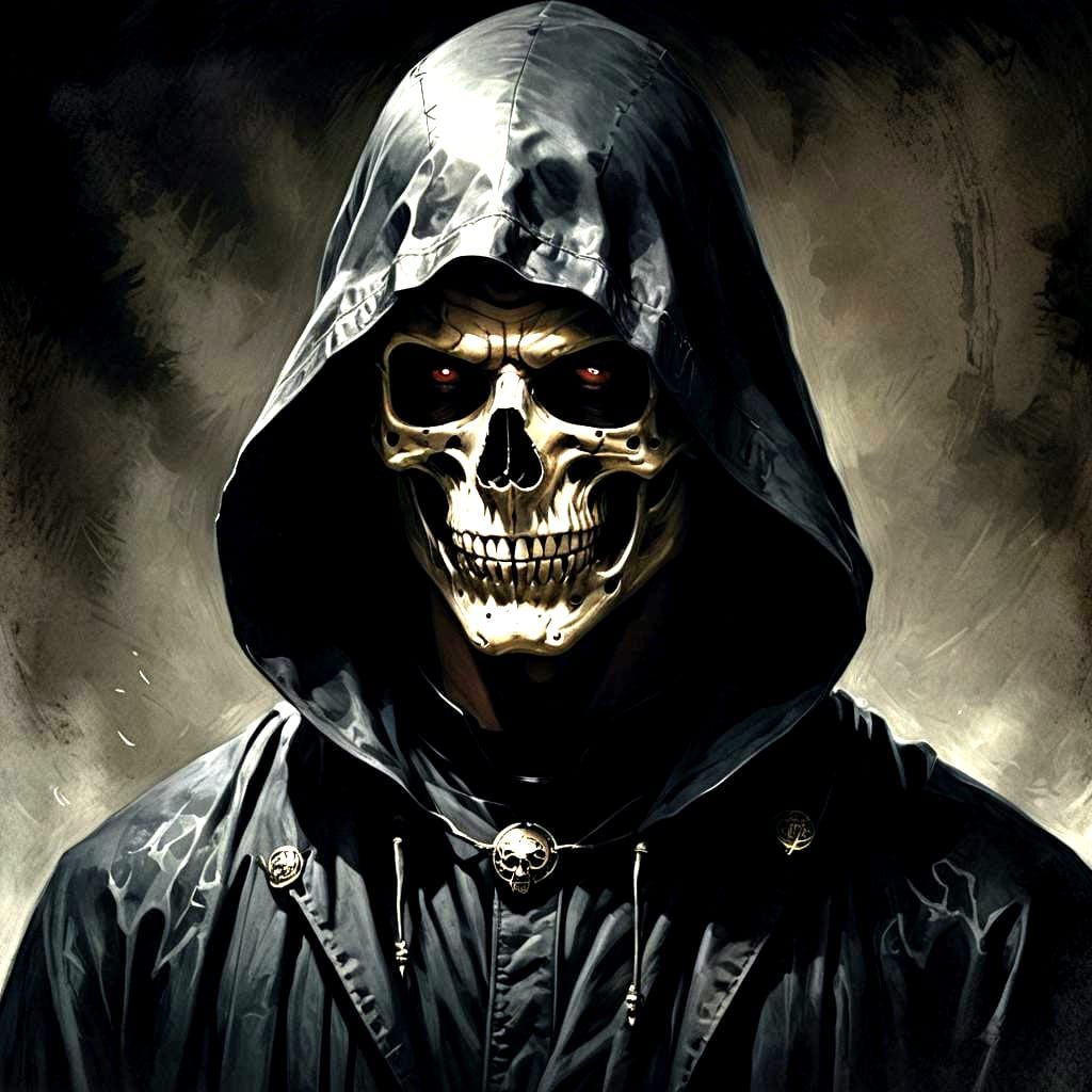 Generate an image of a tall, masculine man wearing a black r...