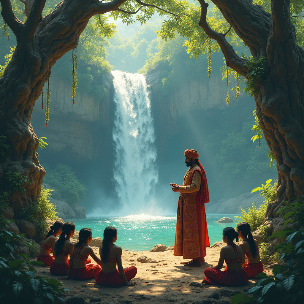 Indian School Master Teaching in a Magical Forest