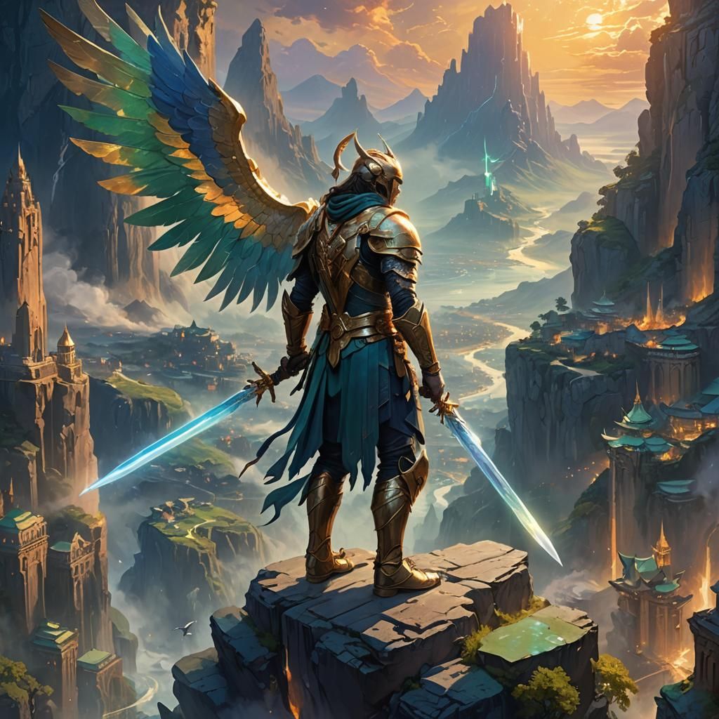 Celestial Warrior in Mystical City Concept Art