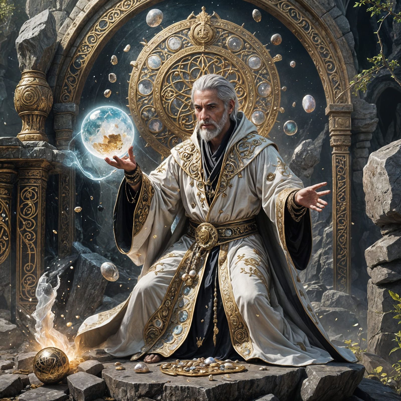 Magician Lifting Rock with Earth Magic