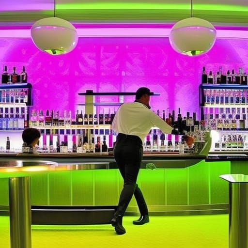 Cyborg Bartender in Cyberpunk Style