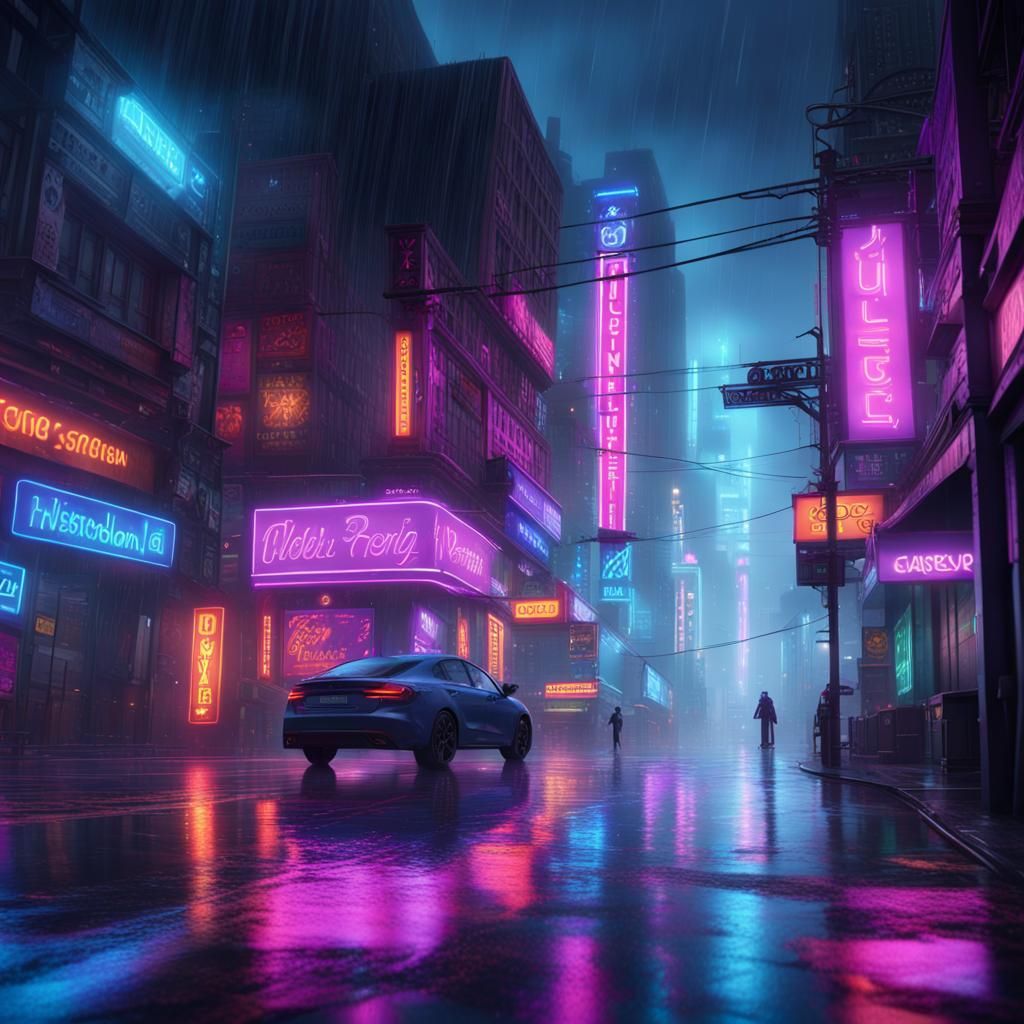 Neon Cityscape at Night in Cinematic Style