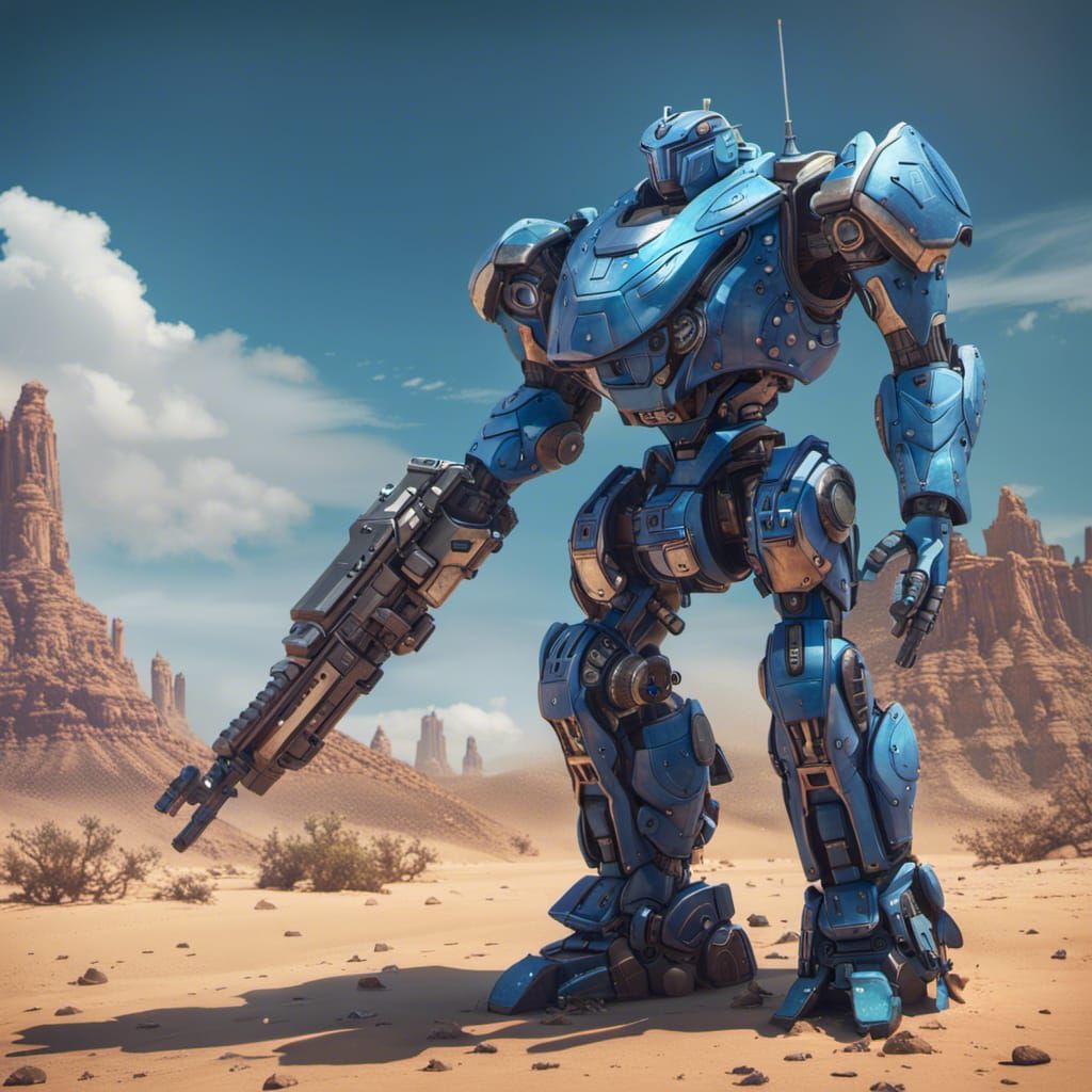 Giant mech in a scorching desert!