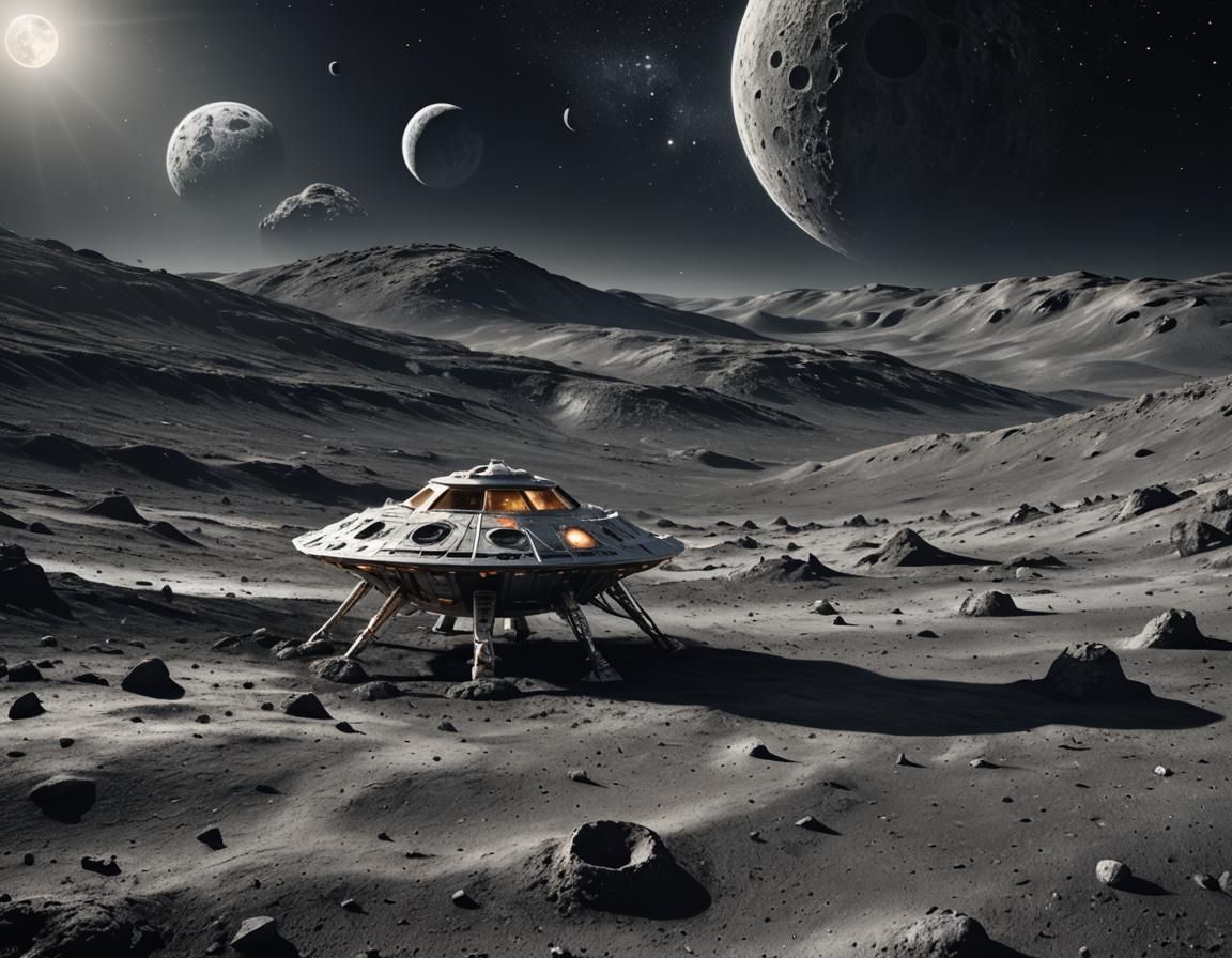 Hyperrealistic UFO Landing on the Moon
