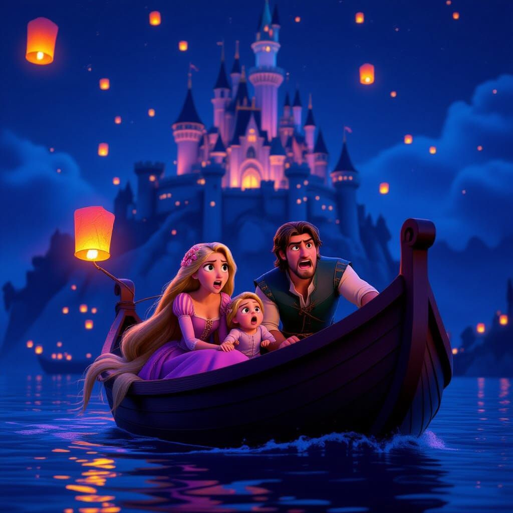 Tangled Castle Boat Scene With Crying Child