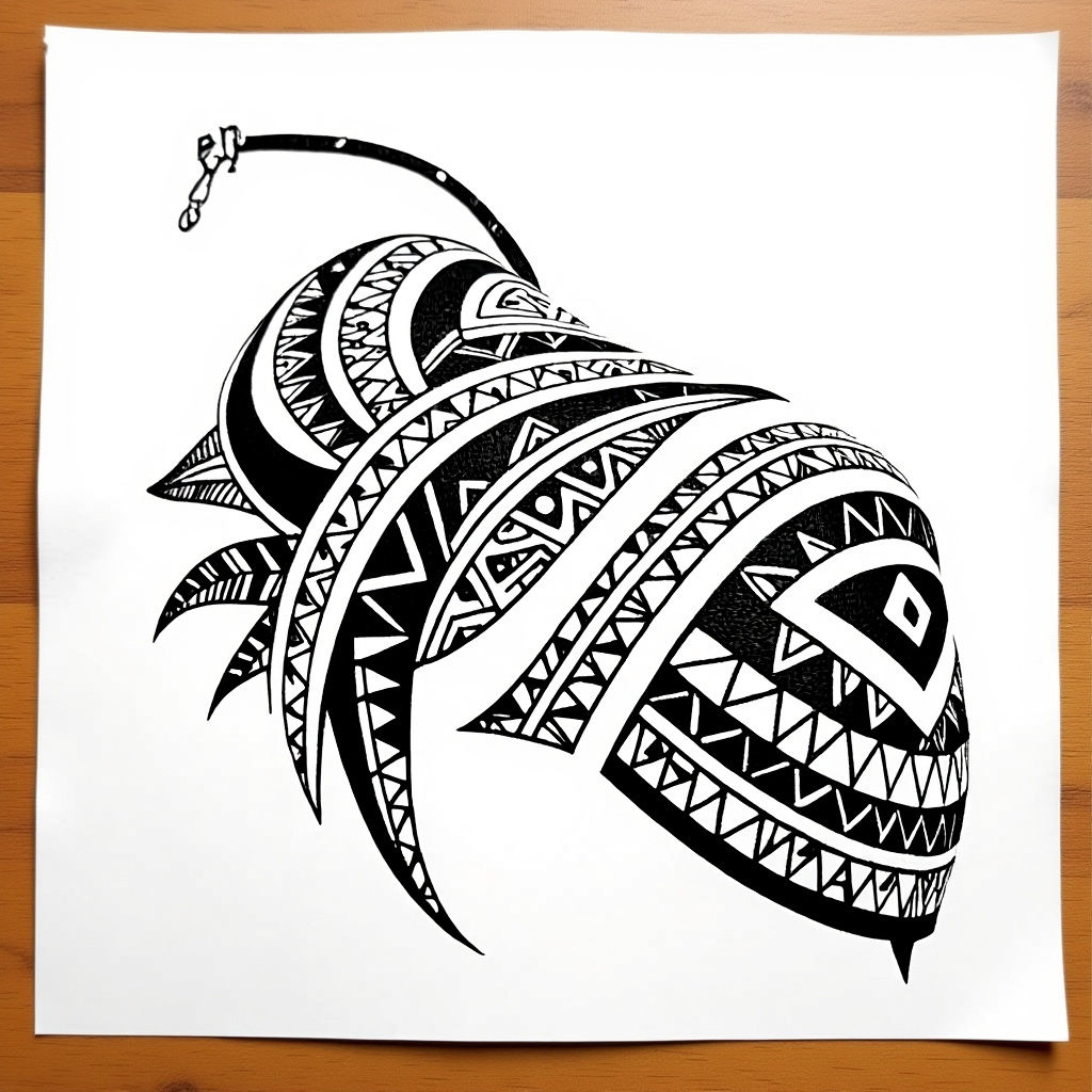 Puerto Rican Tribal Tattoo Design in Blackwork Style