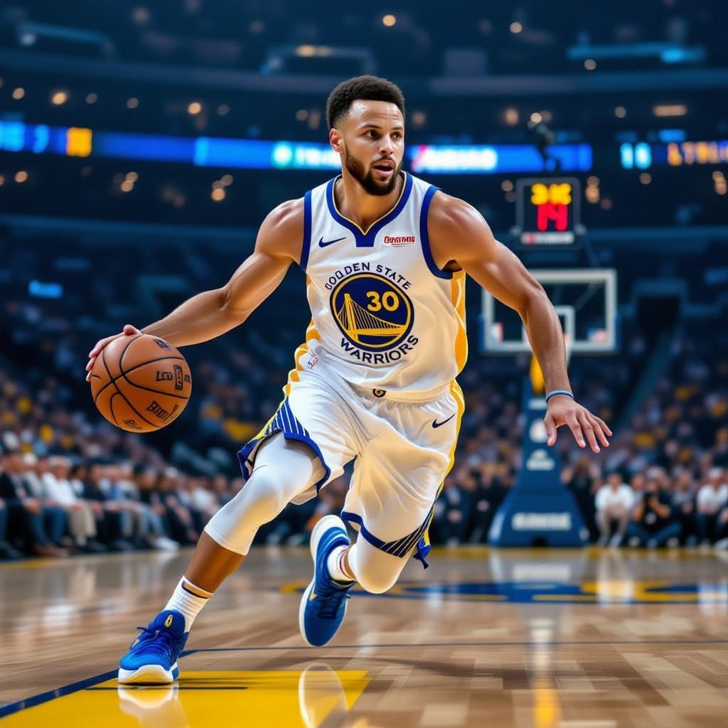 Stephen Curry Dribbles Basketball in Cinematic Warriors Styl...